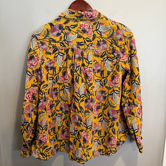 Pilcro Anthropologie Sigourney Corduroy Button-Down Shirt Yellow Floral Sml Boho - Picture 7 of 16